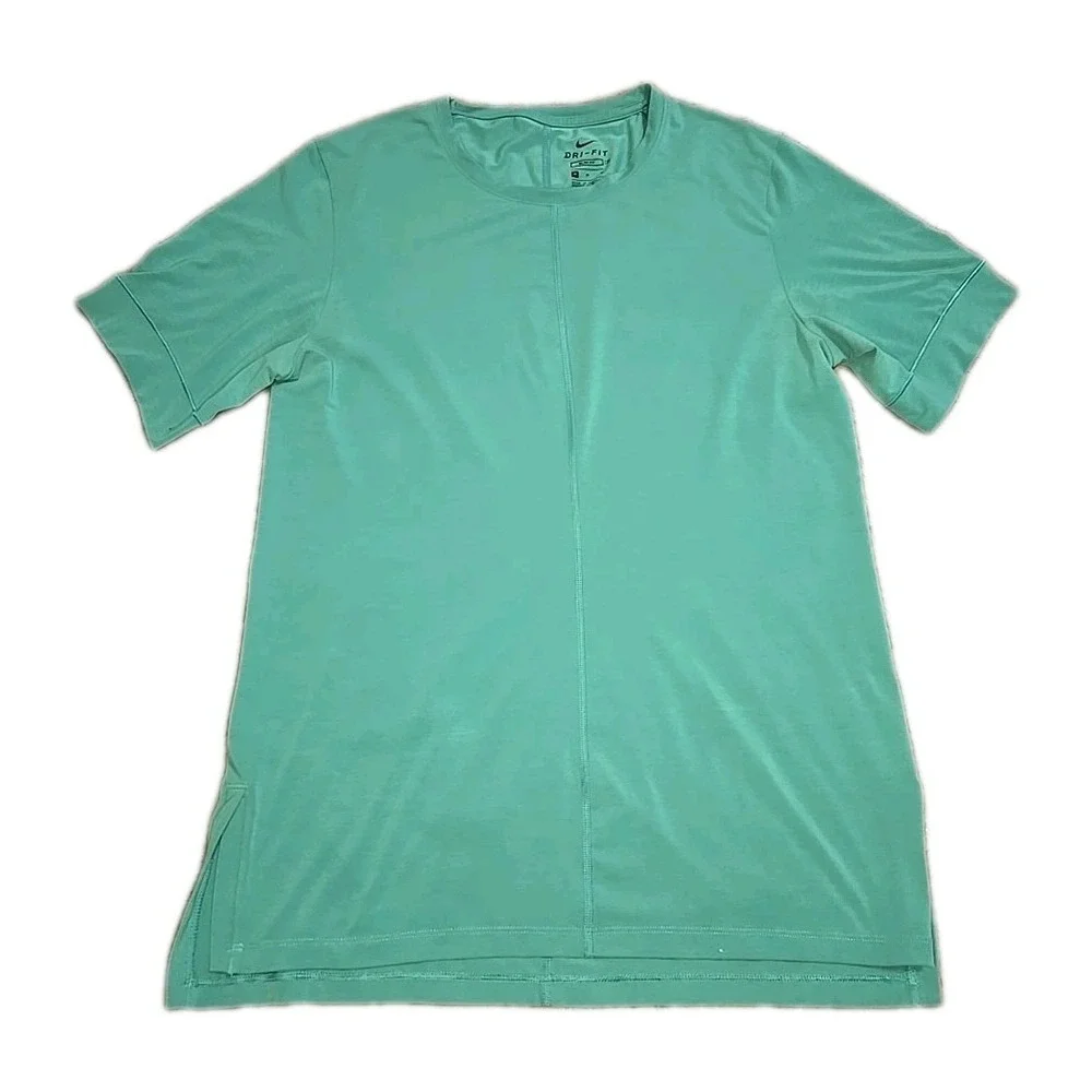 Nike‎ Training Dri-FIT Tee Mens Medium Green Vertical Front Seam Slim Fit EUC